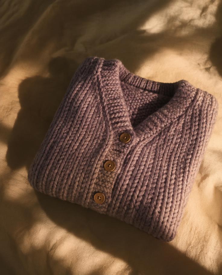 Chunky lilac hand-knit cardigan